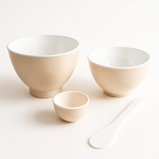 Kit Vasijas Flexibles y Espátula para Facial Blanco